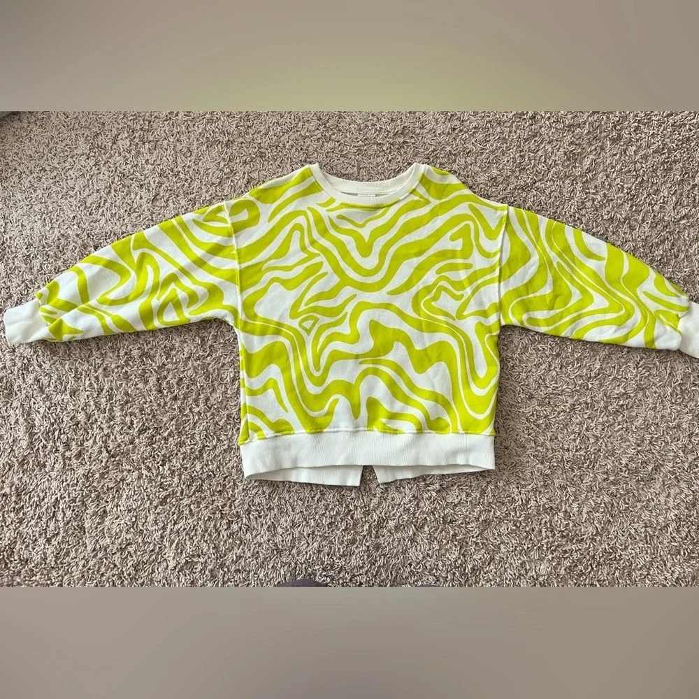 Zara Kids Psychedelic Print Sweatshirt in a chartreuse and white swirl pattern